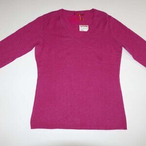 Cashmere Cache Women's 100% 2 Ply Cashmere V-Neck Sweater Small Pink Pullover S